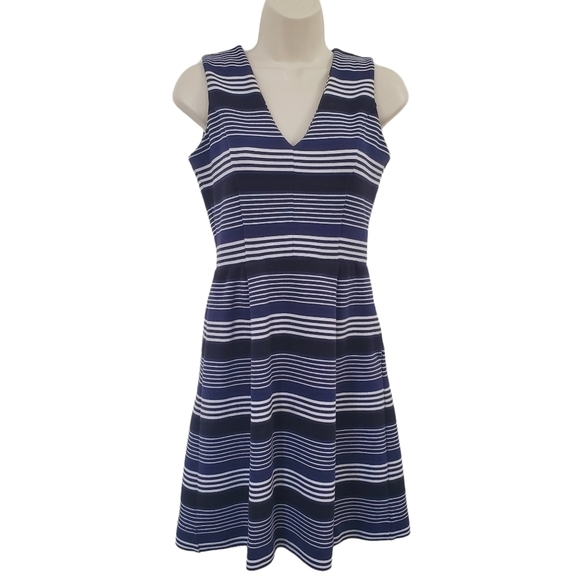 MADEWELL Gallerist Ponte V-neck Dress in Stripe-mix Size XS - Picture 1 of 8